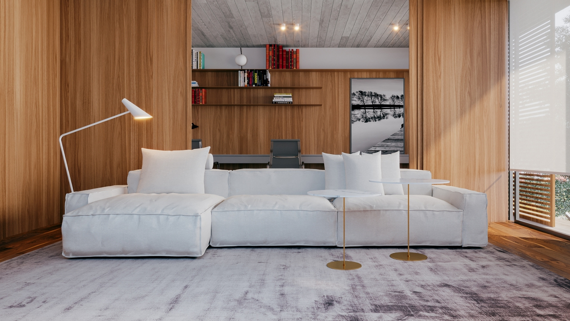 Sala com marcenaria em madeira