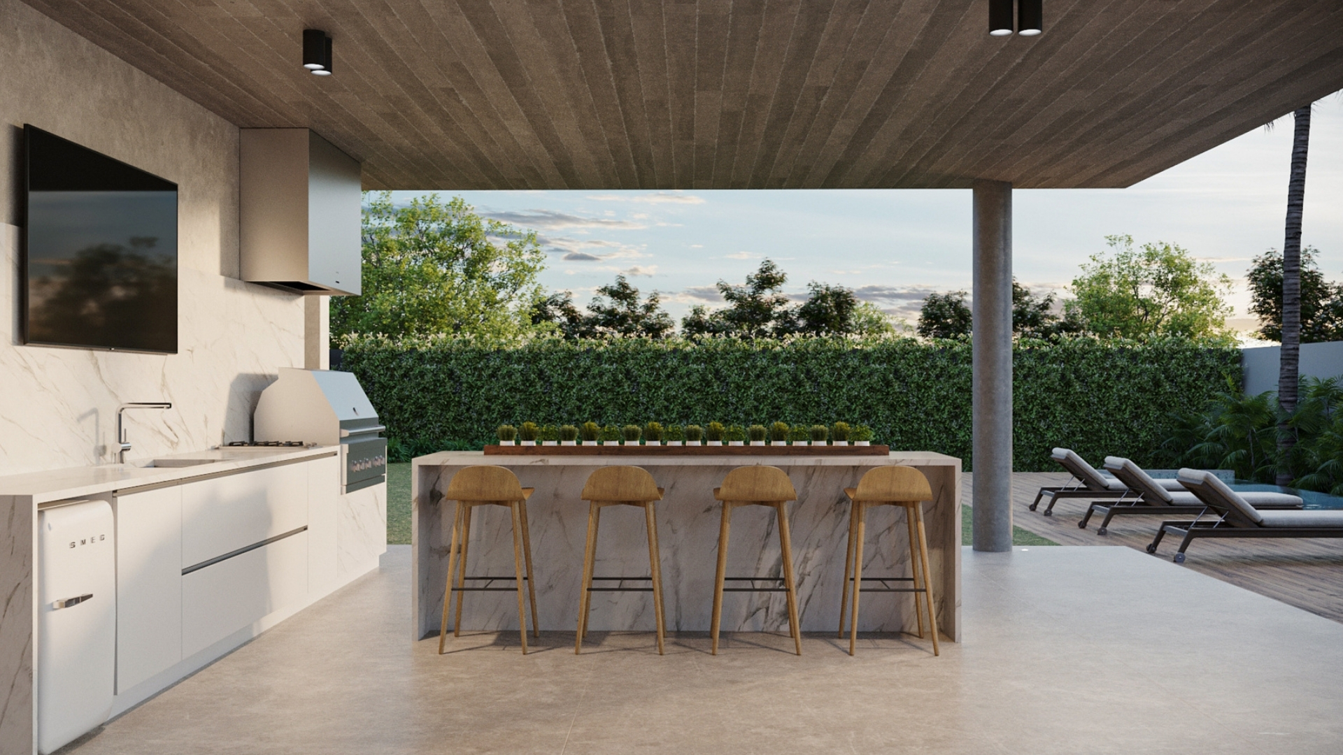 Área gourmet aberta para o jardim